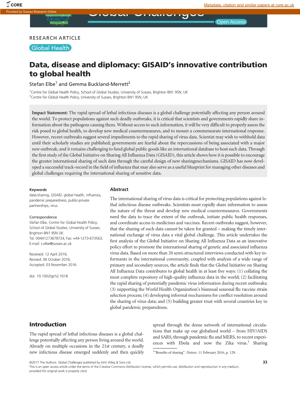 GISAID's Innovative Contribution to Global Health
