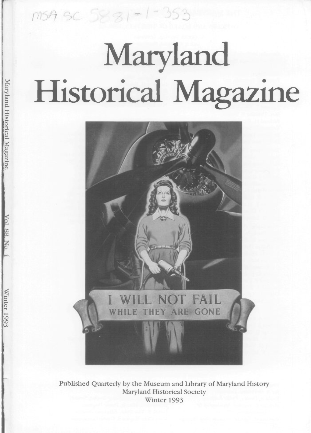 Maryland Historical Magazine, 1993, Volume 88, Issue No. 4