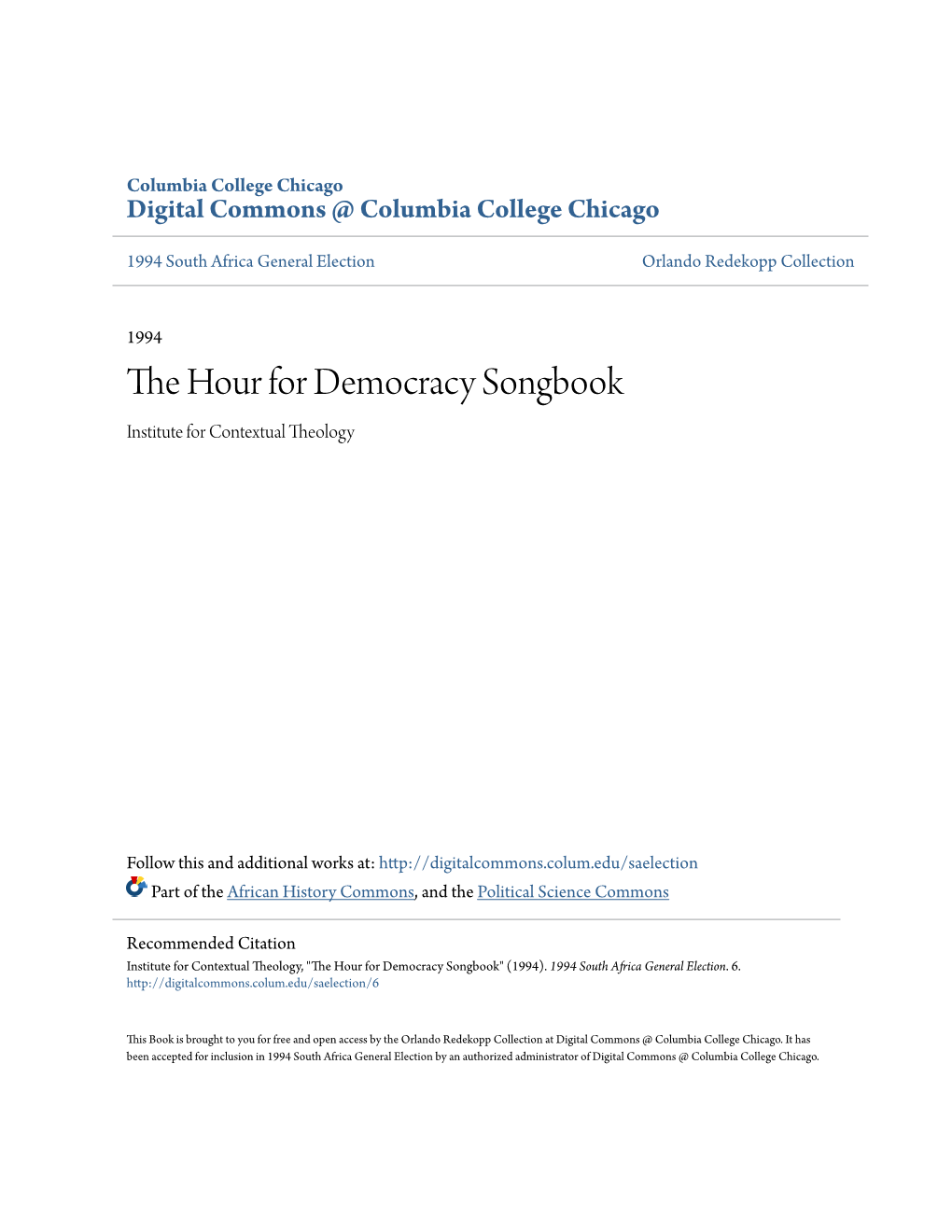 The Hour for Democracy Songbook