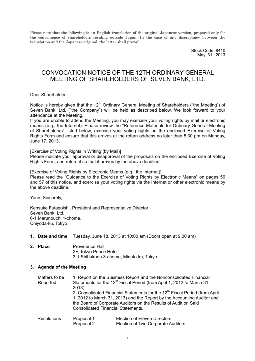 [Pdf]Convocation Notice of the 12Th Ordinary General