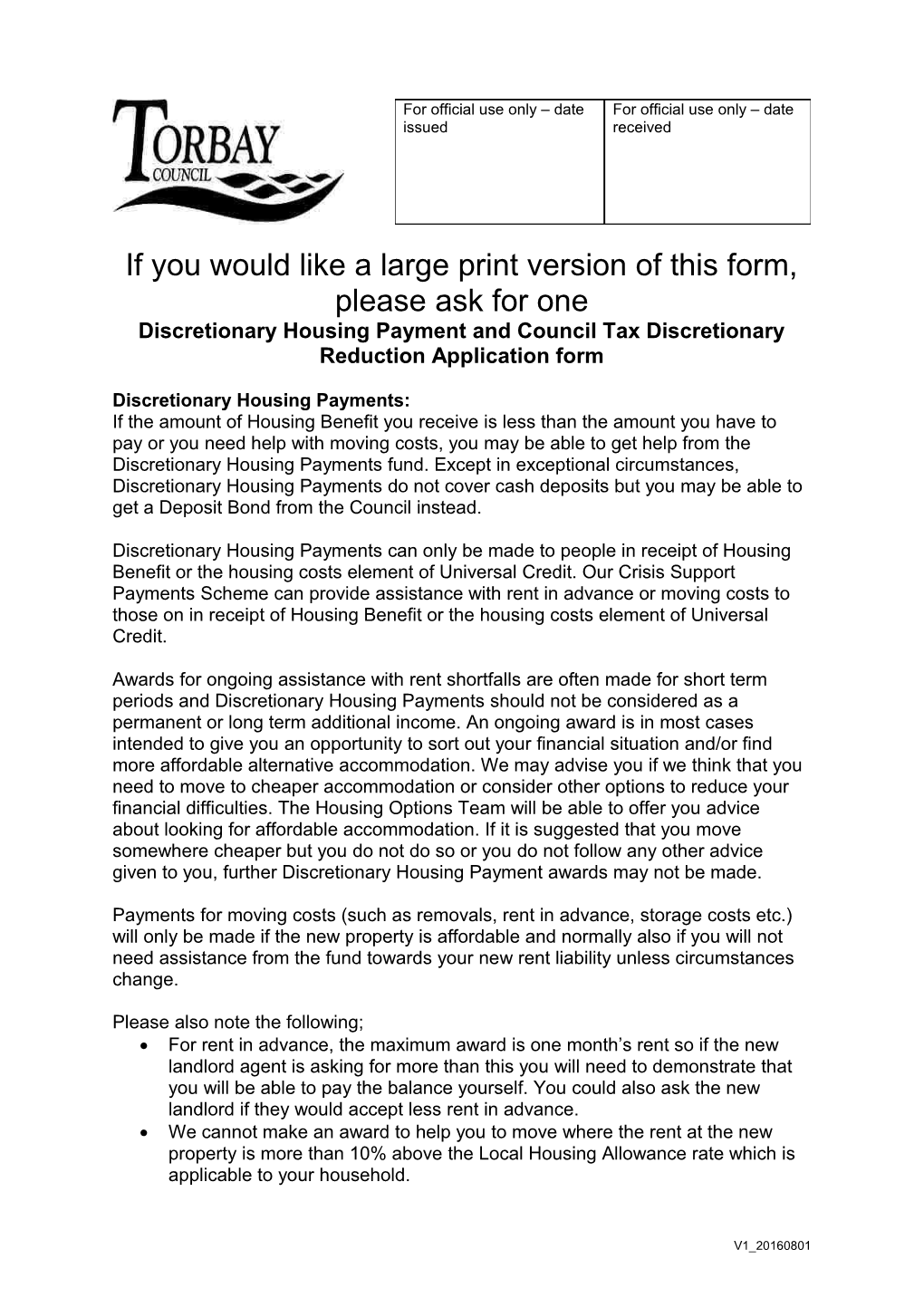 DHP Application Form