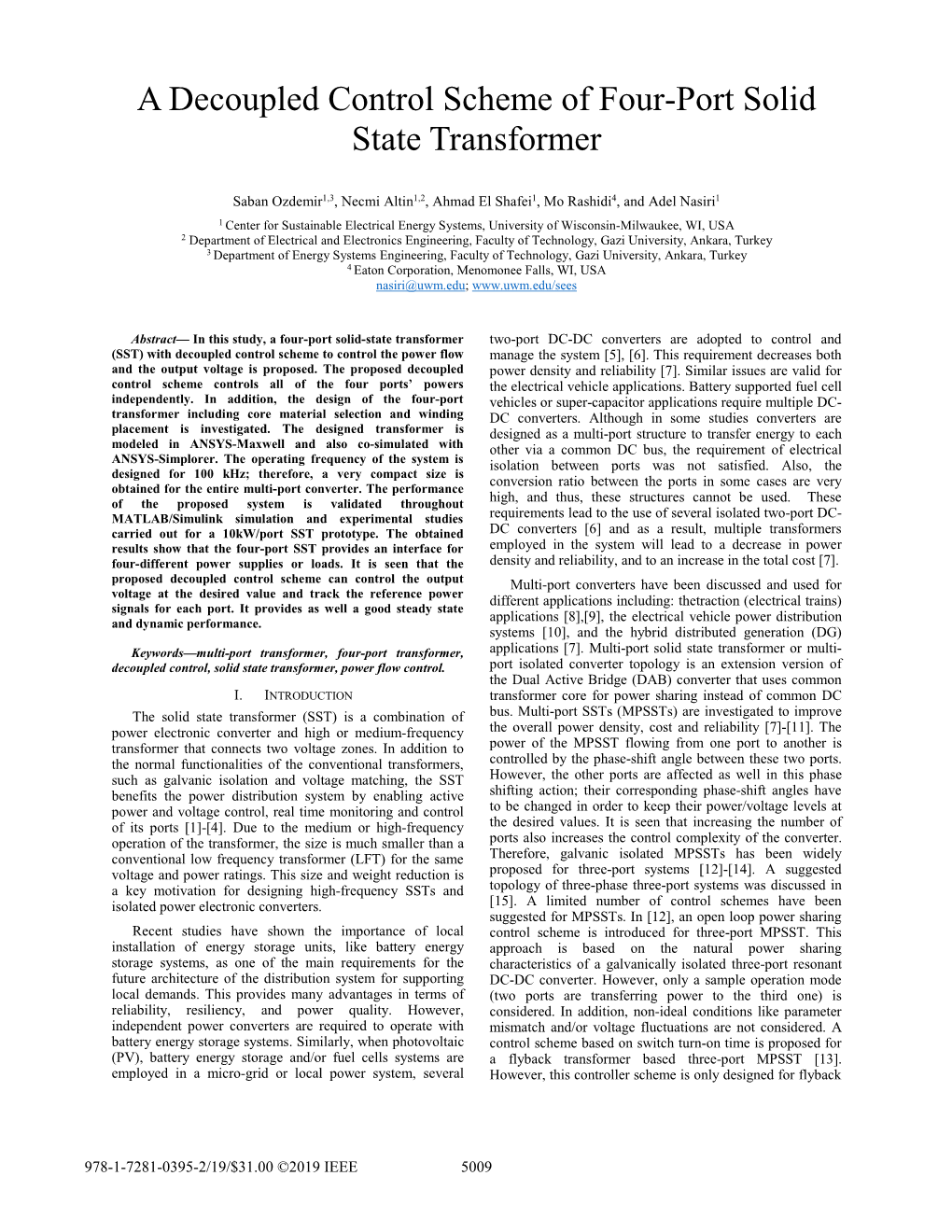 A Decoupled Control Scheme of Four-Port Solid State Transformer