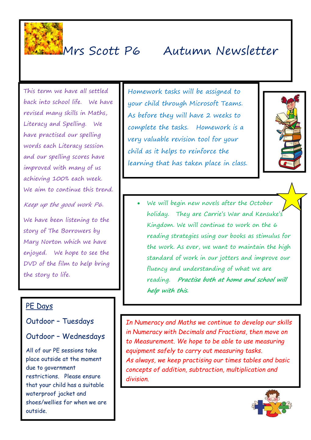 Mrs Scott P6 Autumn Newsletter