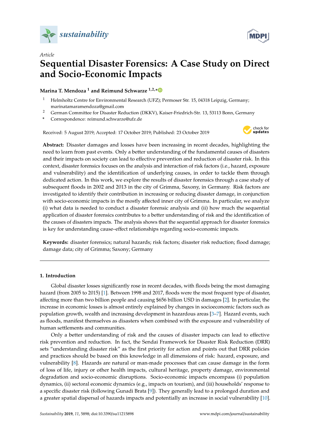 Sequential Disaster Forensics: a Case Study on Direct and Socio-Economic Impacts