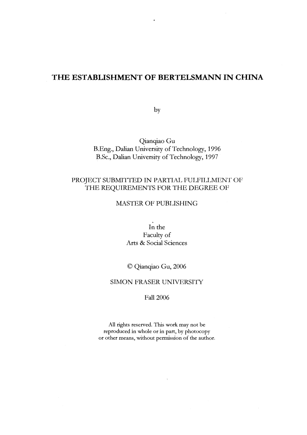 The Establishment of Bertelsmann in China