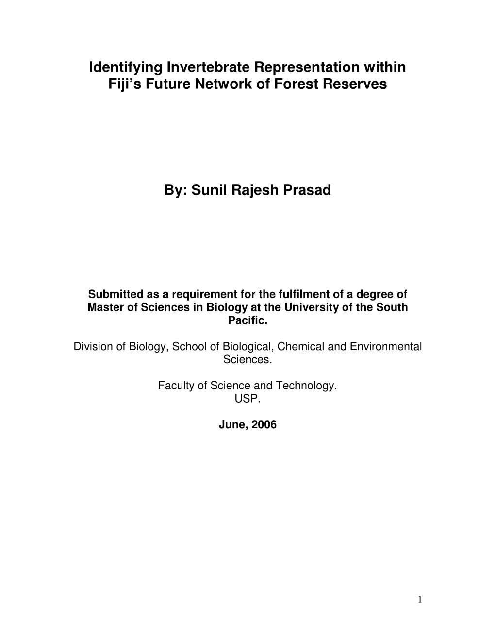 Identifying Invertebrate Representation Within Fiji’S Future Network of Forest Reserves