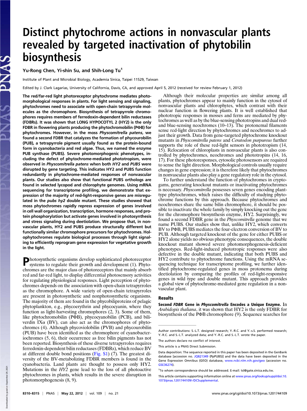 Distinct Phytochrome Actions in Nonvascular Plants Revealed by Targeted Inactivation of Phytobilin Biosynthesis