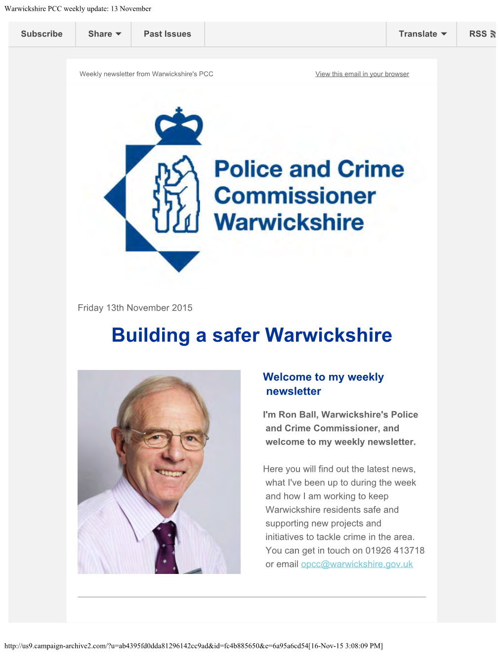 Warwickshire PCC Weekly Update: 13 November