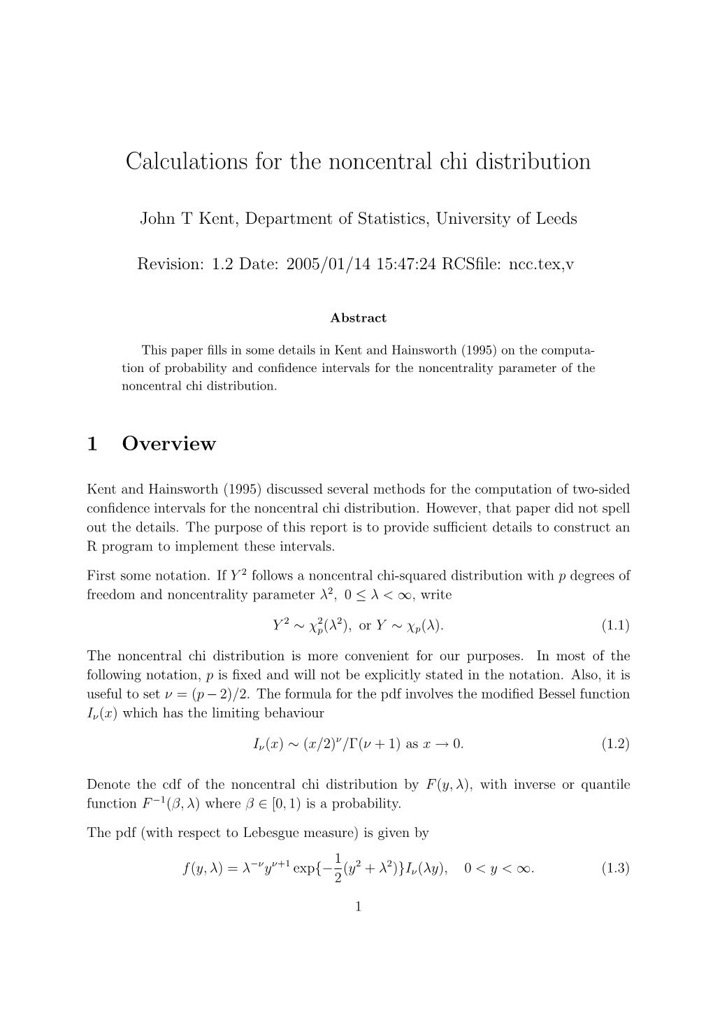 Calculations for the Noncentral Chi Distribution