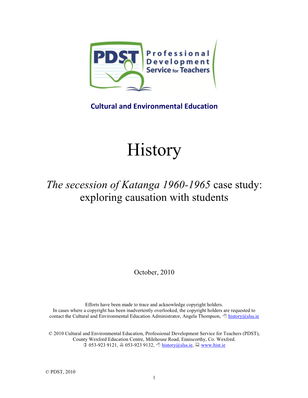 The Secession of Katanga 1960-1965 Case Study: Exploring Causation with Students