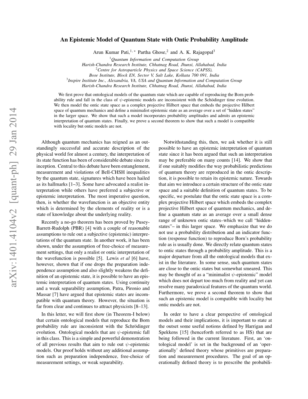 An Epistemic Model of Quantum State with Ontic Probability Amplitude