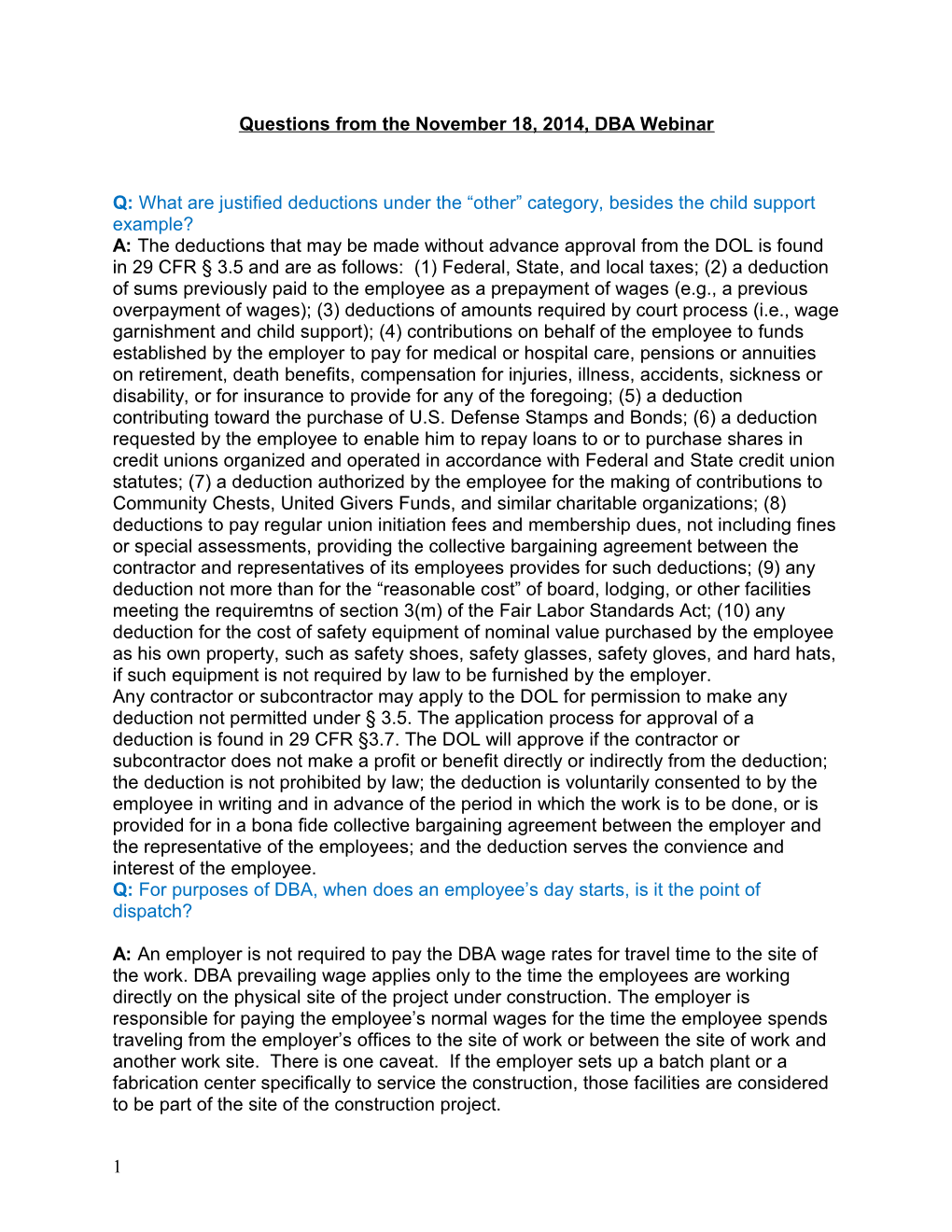 Questions from the November 18, 2014, DBA Webinar