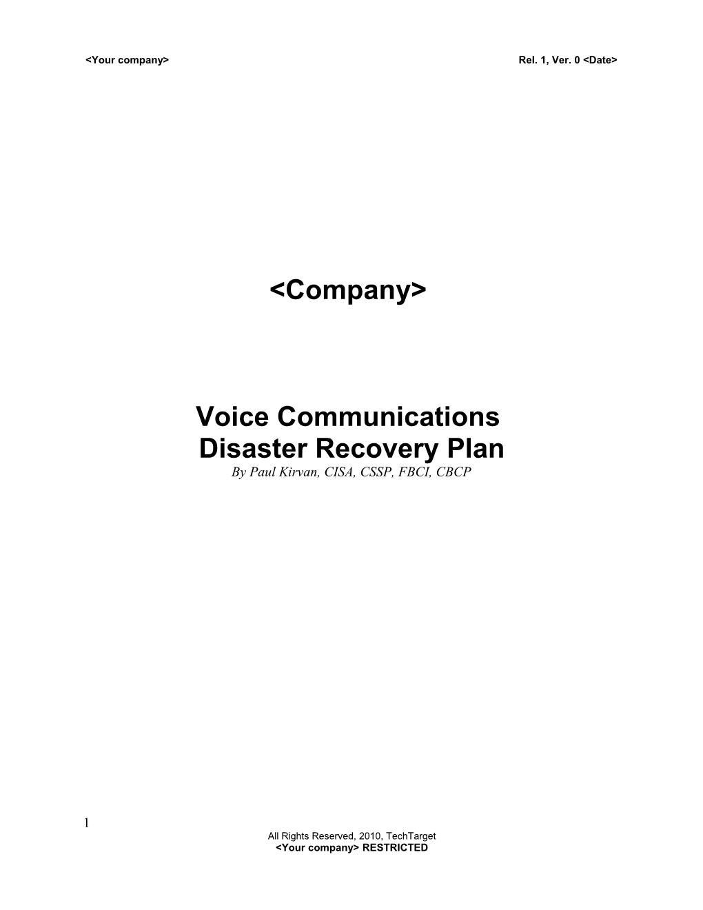 Voice Communications Disaster Recovery Template