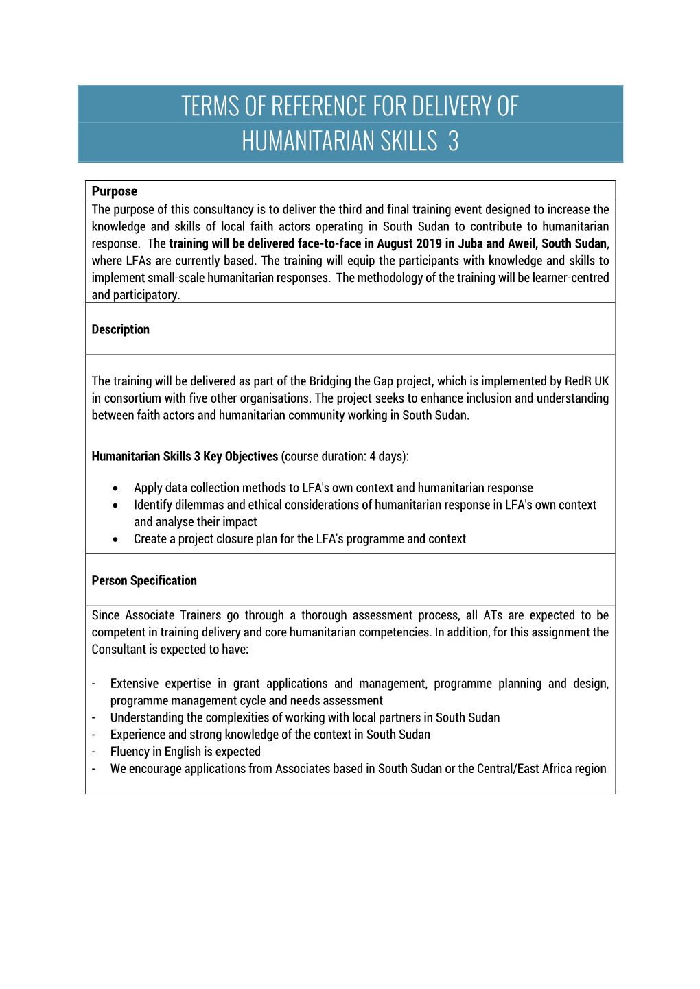 Terms of Reference for Delivery of Humanitarian Skills 3