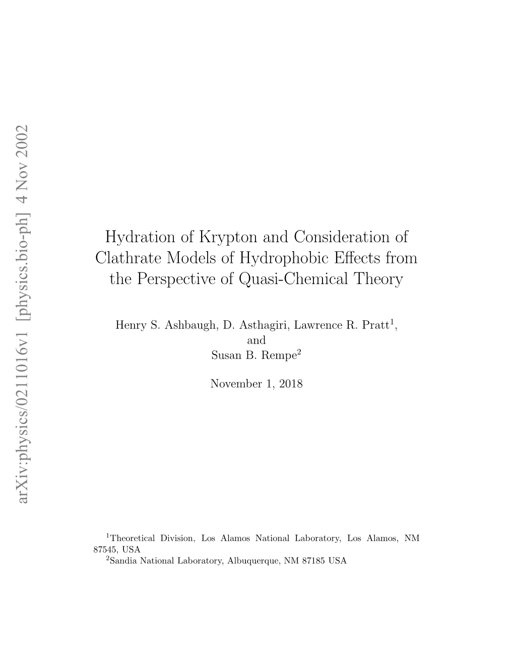 Hydration of Krypton and Consideration of Clathrate Models