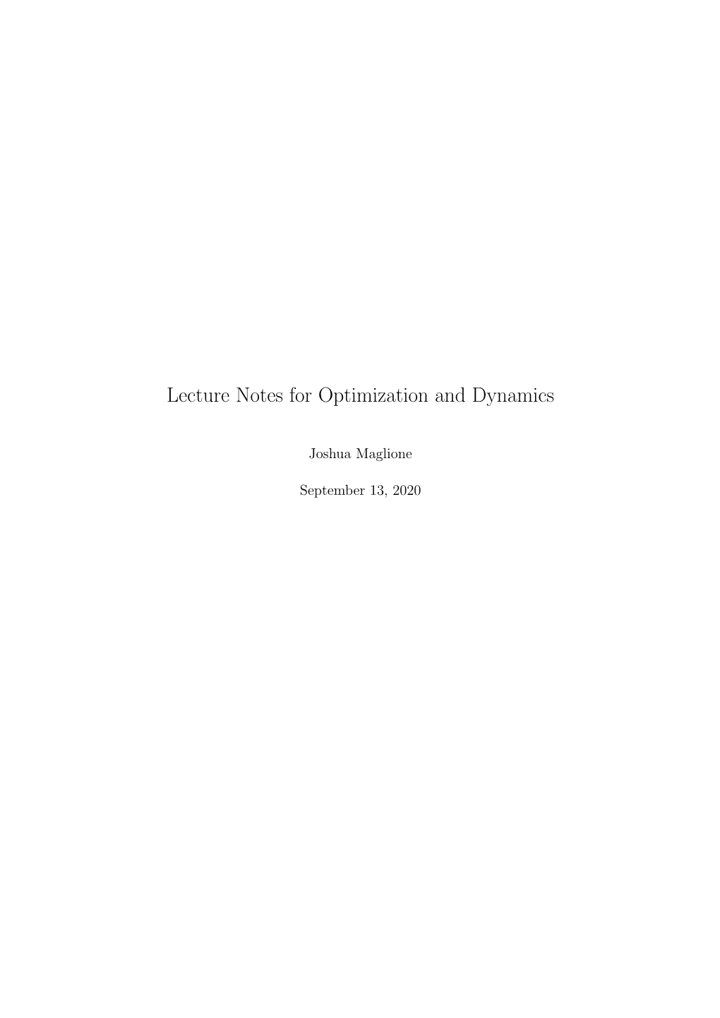 Lecture Notes for Optimization and Dynamics