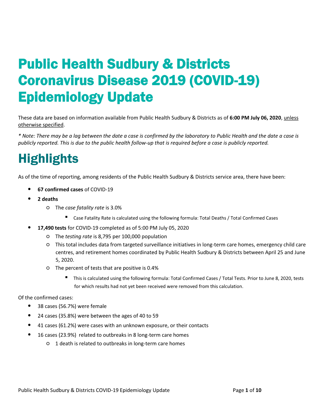 (COVID-19) Epidemiology Update