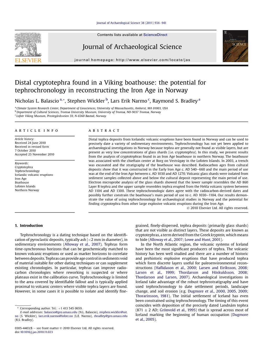 Distal Cryptotephra Found in a Viking Boathouse: the Potential for Tephrochronology in Reconstructing the Iron Age in Norway