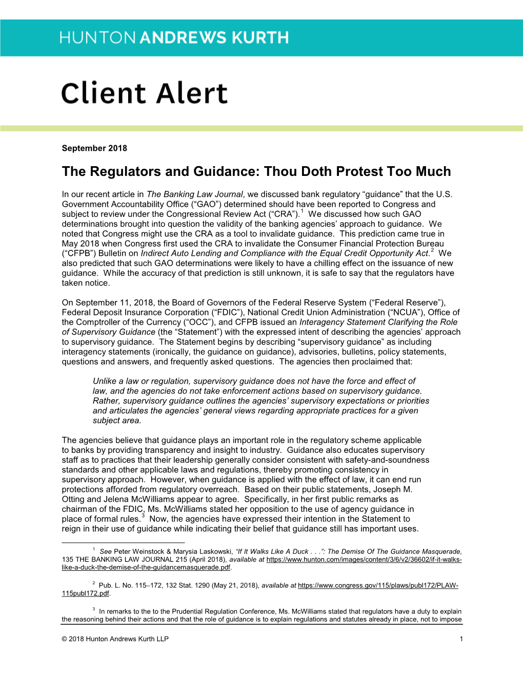 The Regulators and Guidance: Thou Doth Protest Too Much