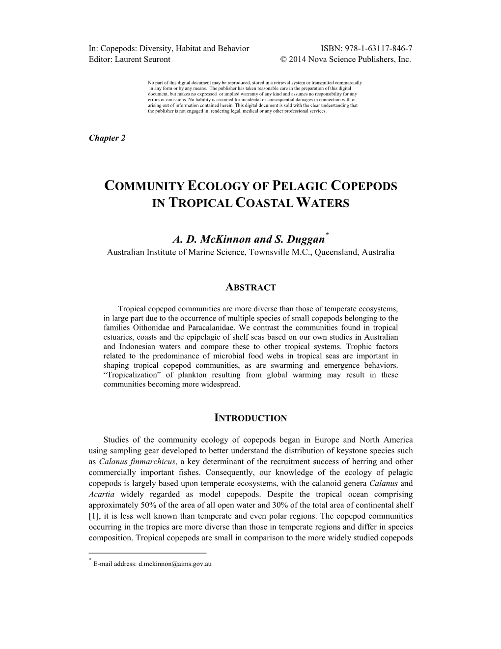 Community Ecology of Pelagic Copepods in Tropical Coastal Waters
