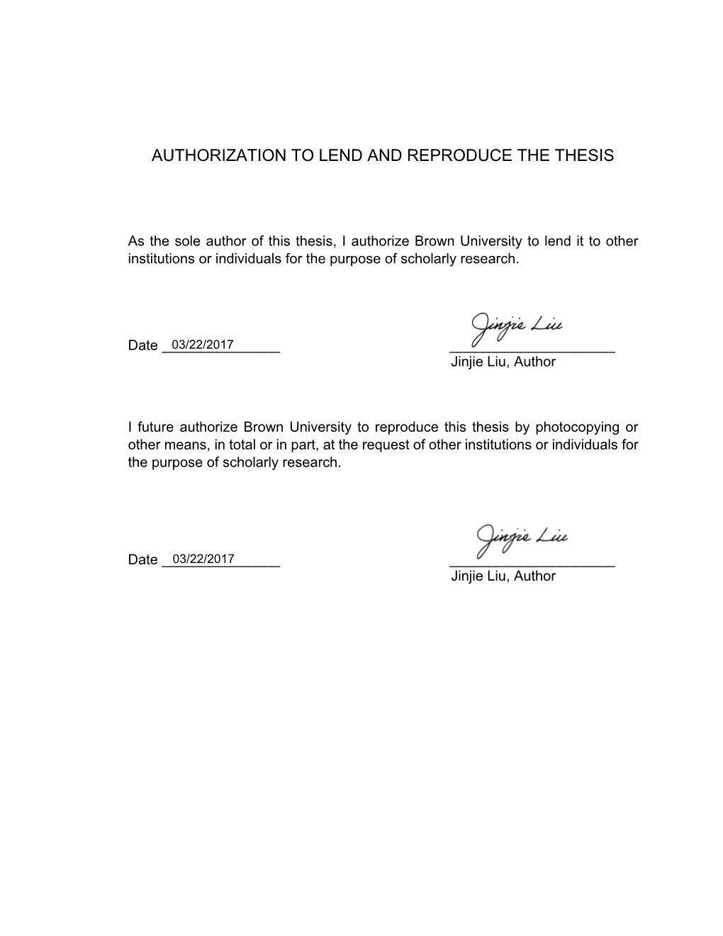 Authorization to Lend and Reproduce the Thesis