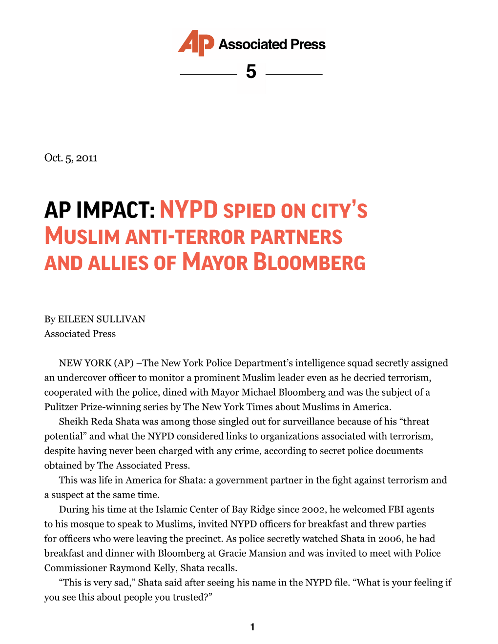 NYPD Spied on City's Muslim Anti-Terror Partners and Allies Of