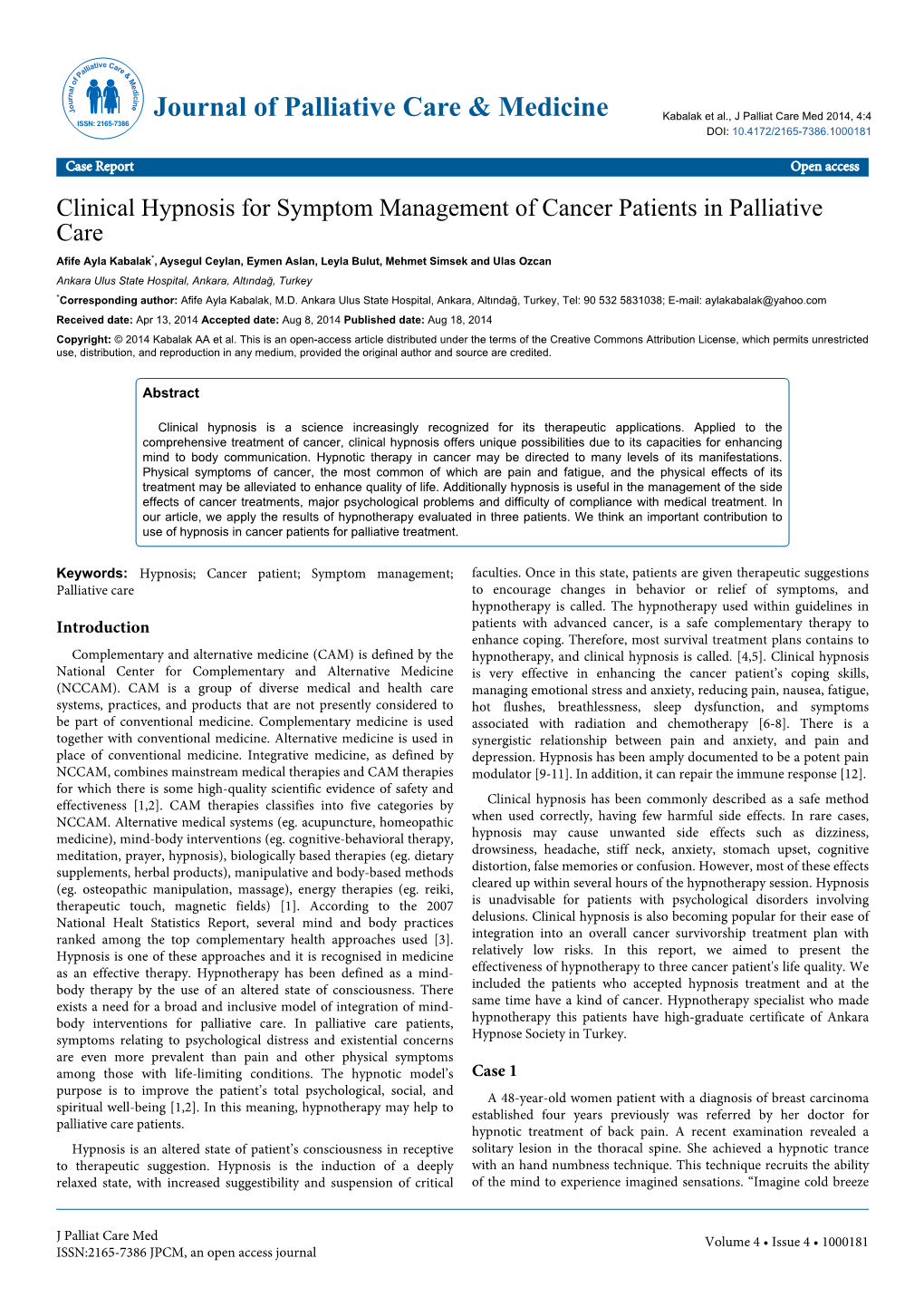 Clinical Hypnosis for Symptom Management of Cancer Patients In