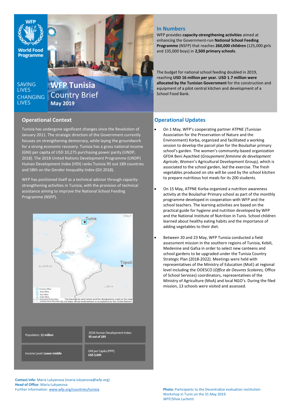 WFP Tunisia Country Brief May 2019