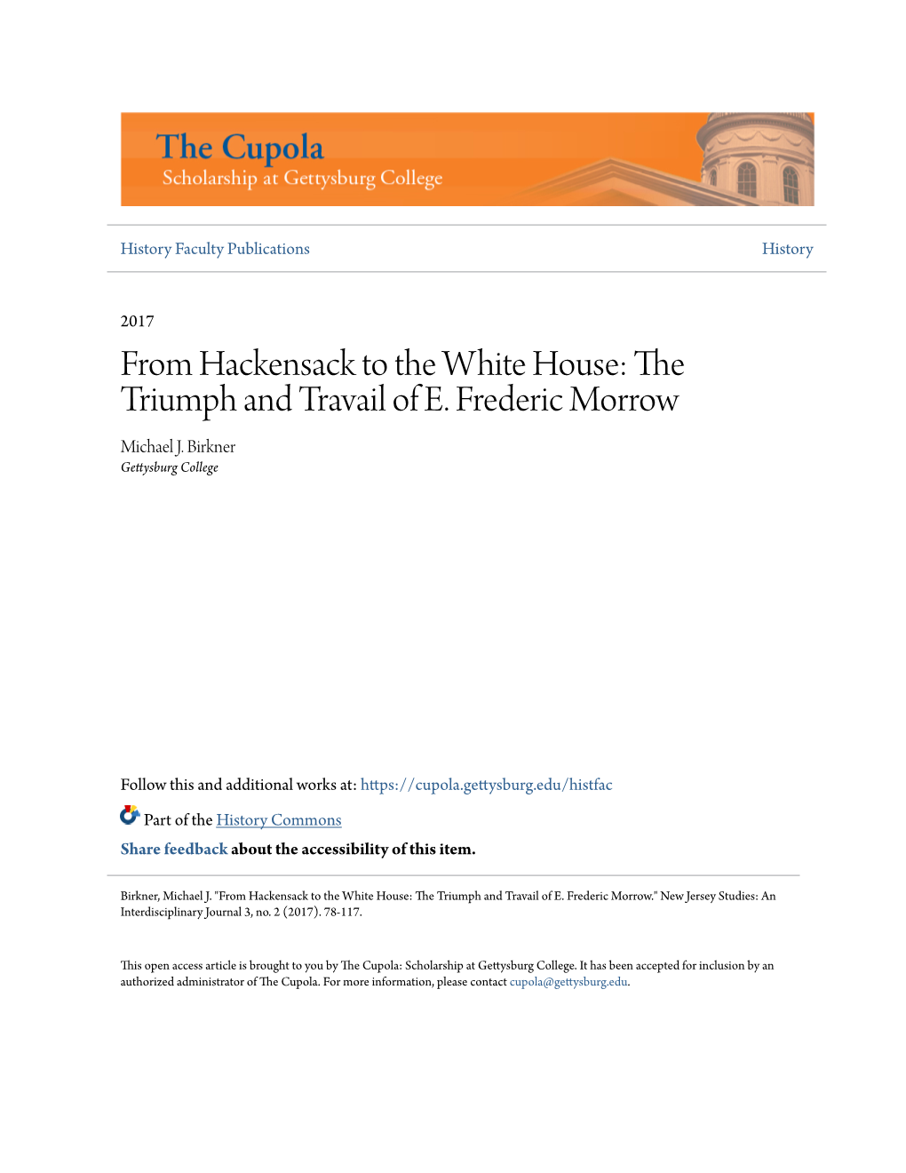 From Hackensack to the White House: the Triumph and Travail of E