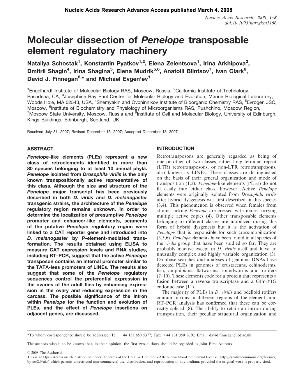 Molecular Dissection of Penelope Transposable Element Regulatory Machinery