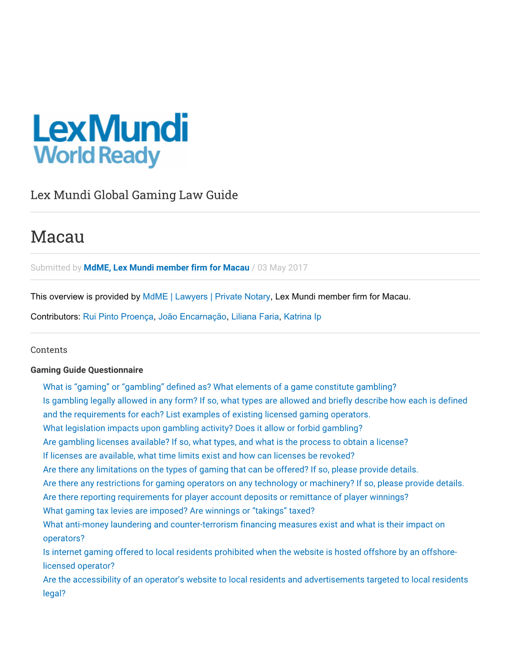 Lex Mundi Global Gaming Law Guide