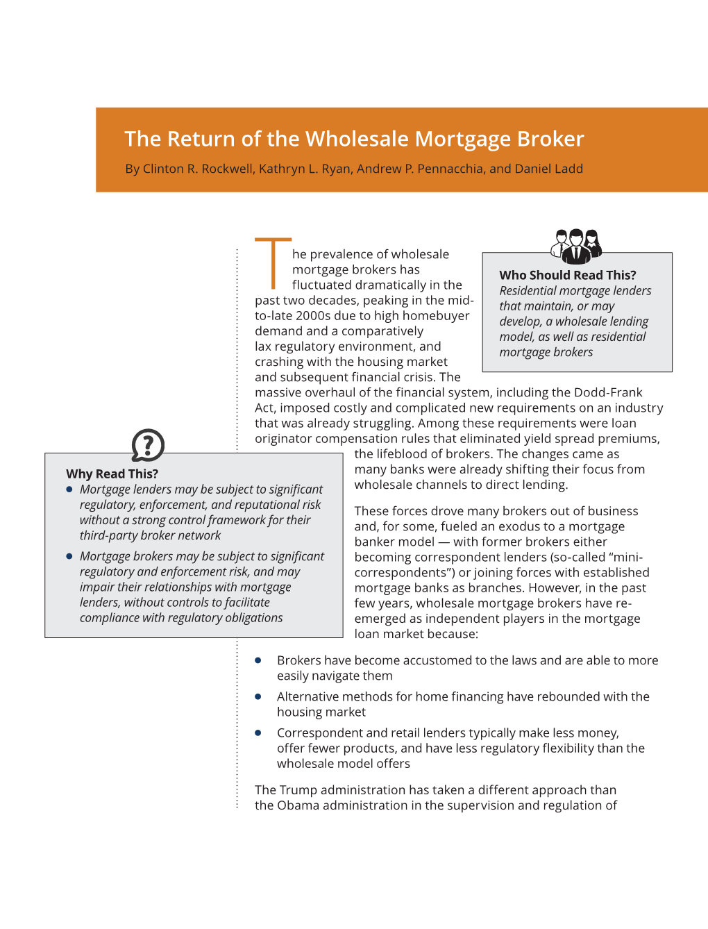 The Return of the Wholesale Mortgage Broker by Clinton R