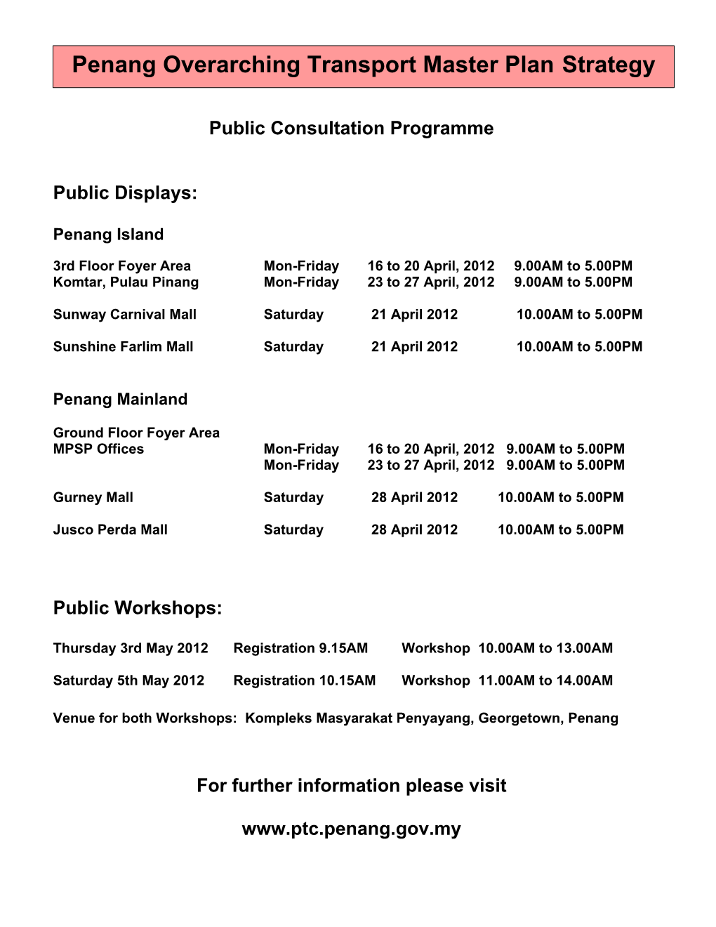 Penang Overarching Transport Master Plan Strategy