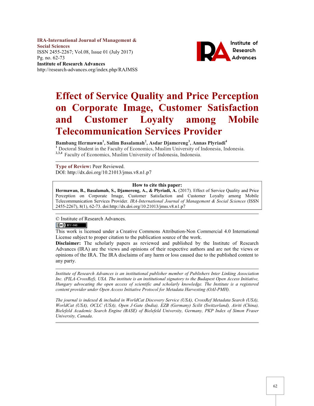 Effect of Service Quality and Price Perception on Corporate Image