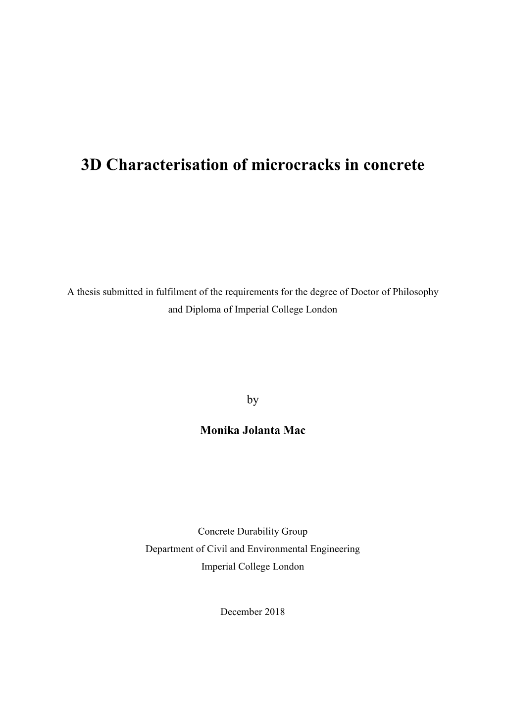 3D Characterisation of Microcracks in Concrete