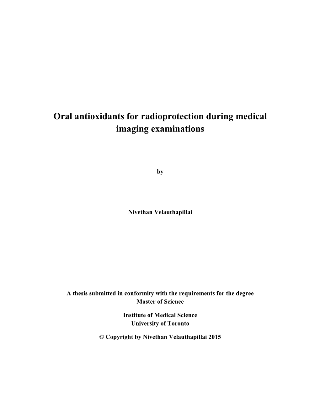 Oral Antioxidants for Radioprotection During Medical Imaging Examinations