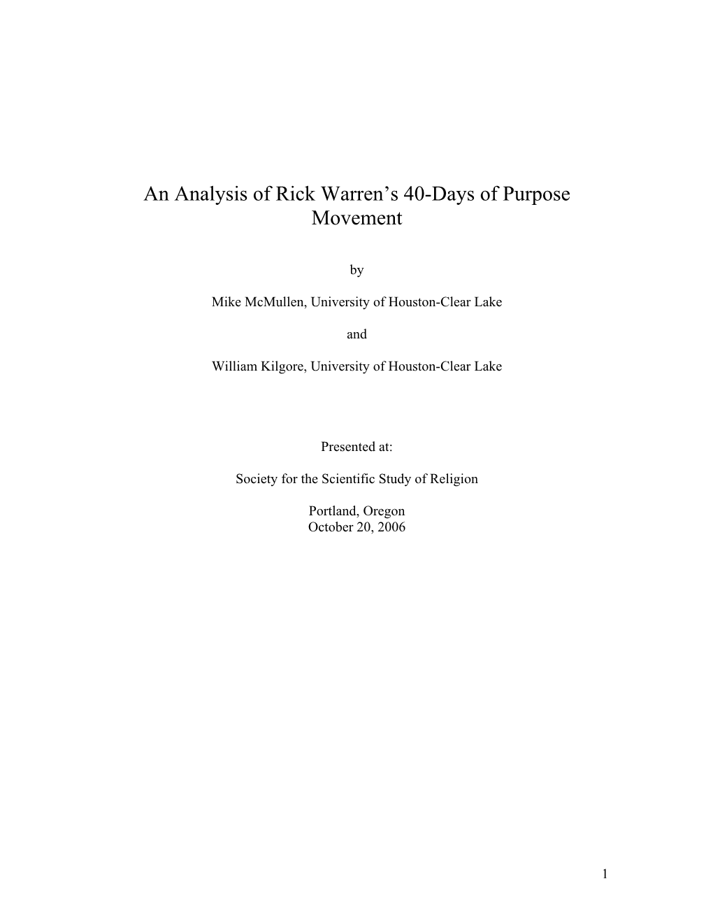 An Analysis of Rick Warren's 40 Days of Purpose Movement