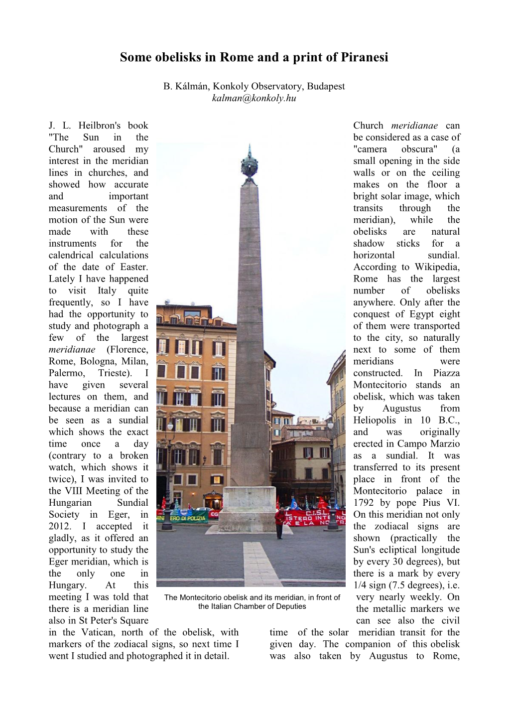 Some Obelisks in Rome and a Print of Piranesi