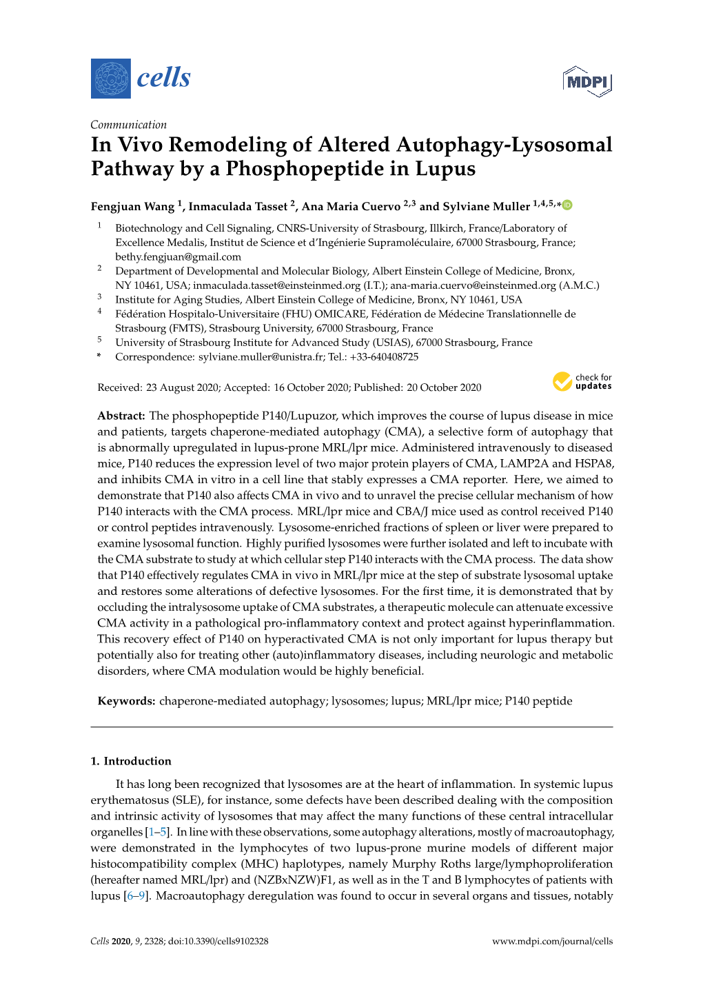 In Vivo Remodeling of Altered Autophagy-Lysosomal Pathway by a Phosphopeptide in Lupus