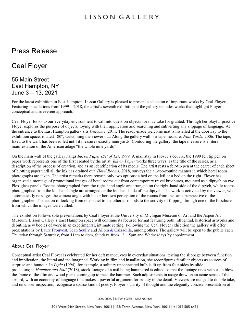 Press Release Ceal Floyer
