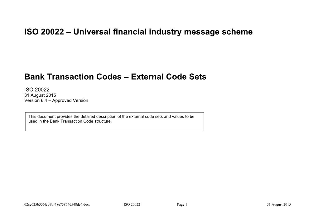 ISO20022 Bank Transaction Codes - Structure Report