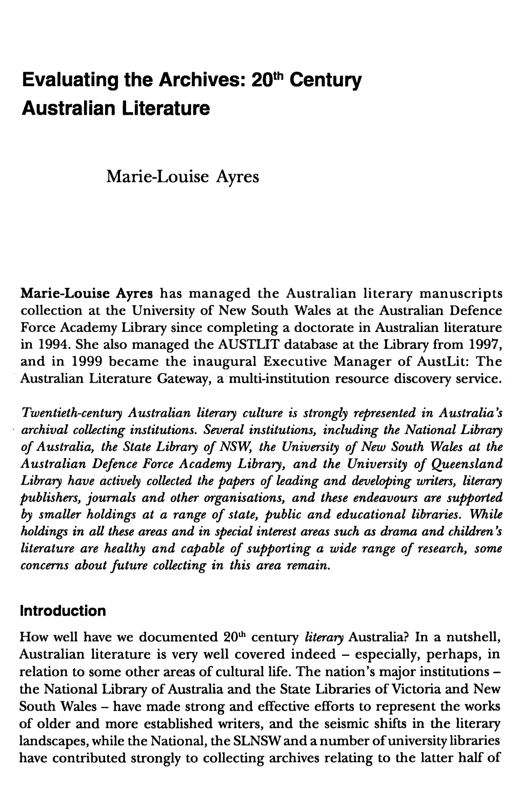 20Th Century Australian Literature Marie-Louise Ayres