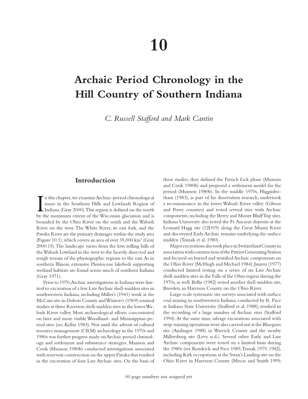 Archaic Period Chronology in the Hill Country of Southern Indiana