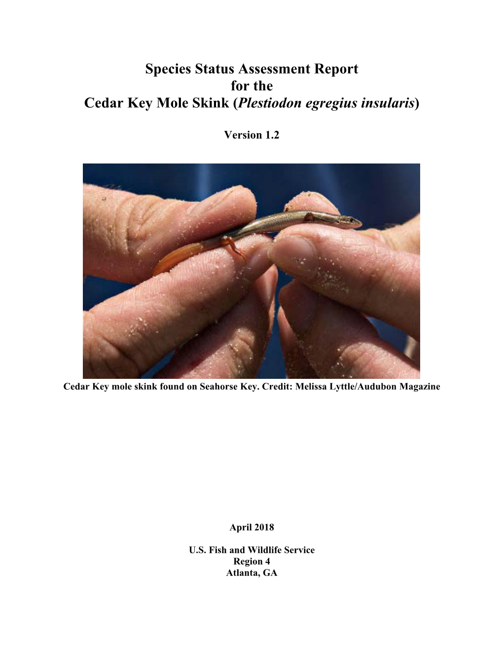 Species Status Assessment Report for the Cedar Key Mole Skink (Plestiodon Egregius Insularis)