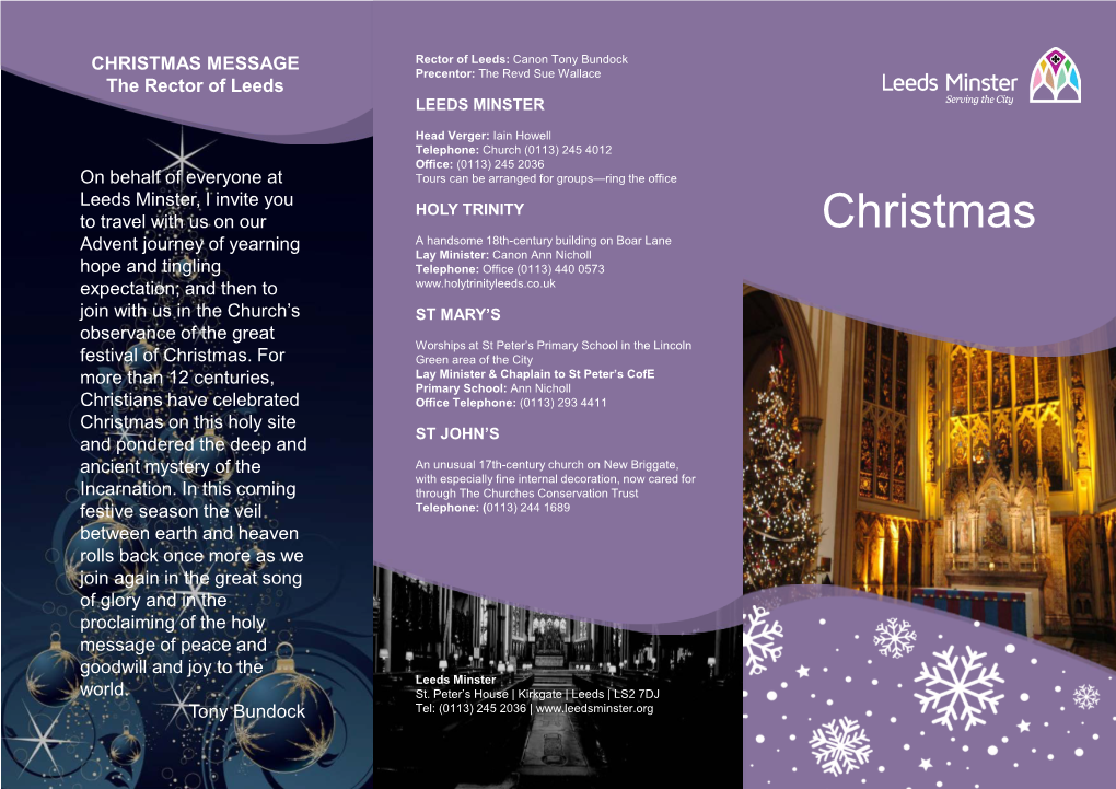 CHRISTMAS MESSAGE Precentor: the Revd Sue Wallace the Rector of Leeds LEEDS MINSTER