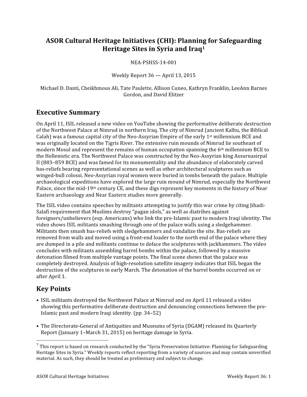 (CHI): Planning for Safeguarding Heritage Sites in Syria and Iraq1