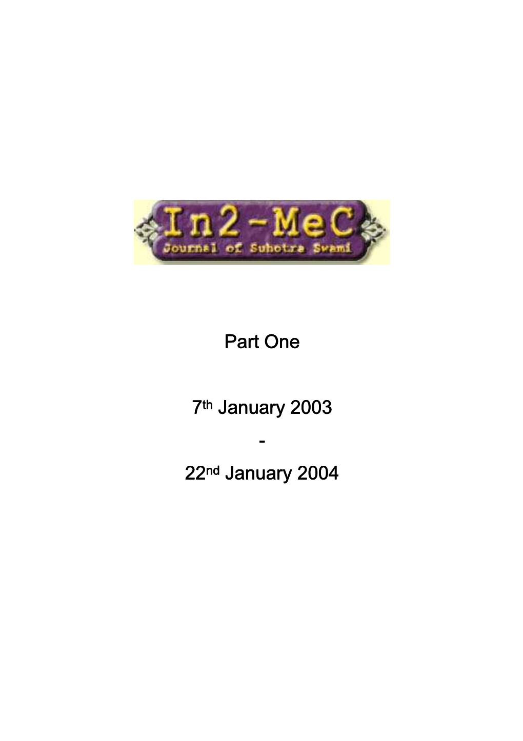 Part One 7Th January 2003 January 2003