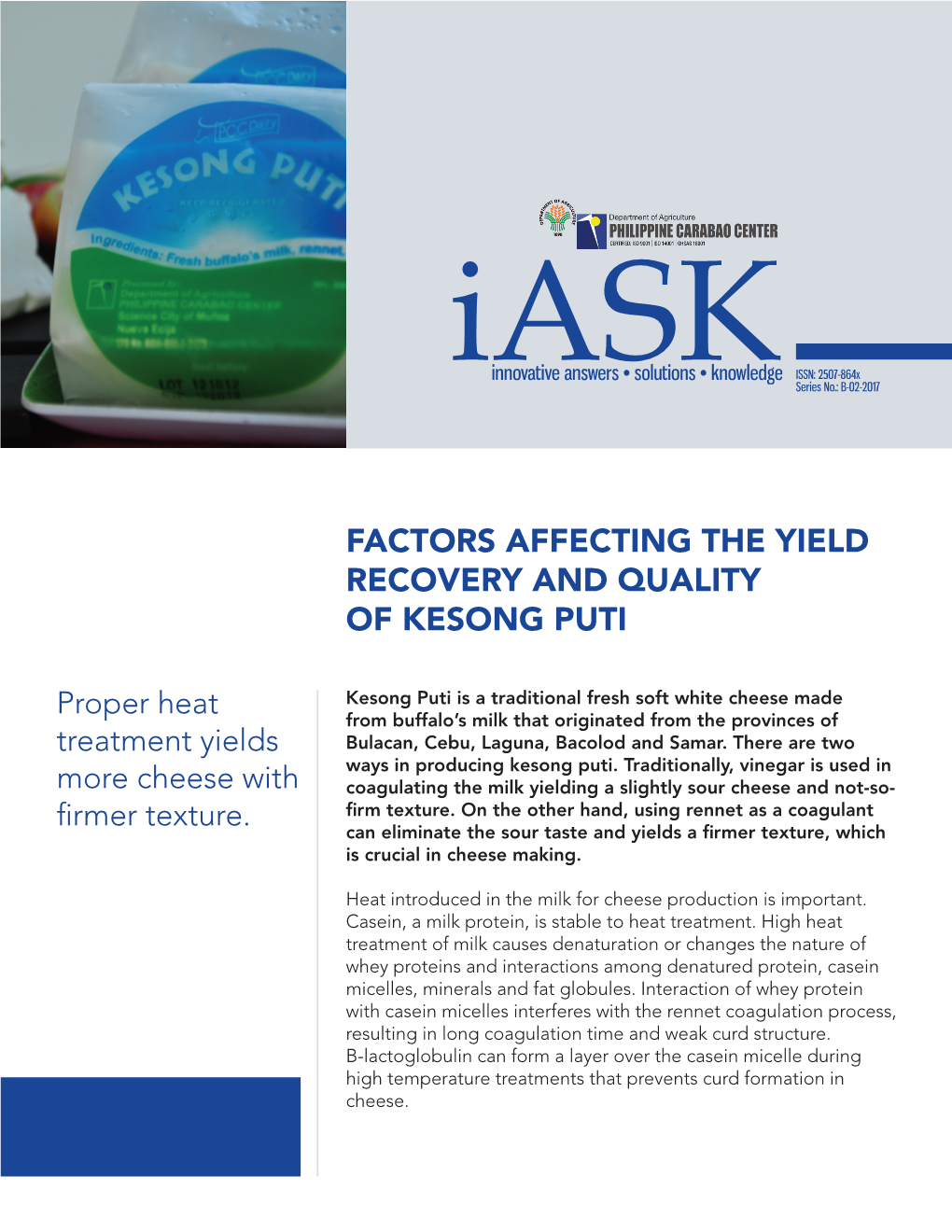 Factors Affecting the Yield Recovery and Quality of Kesong Puti