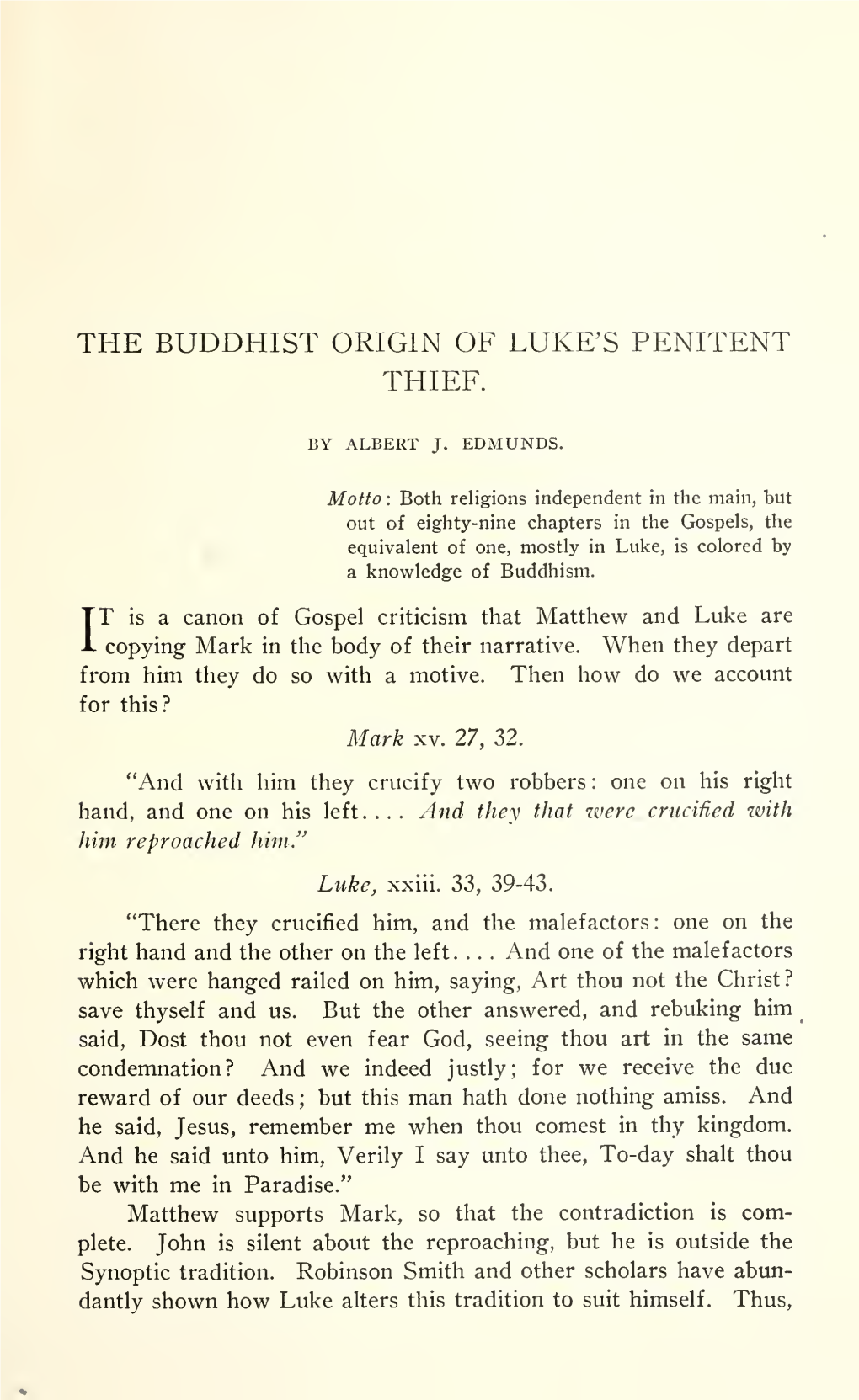 The Buddhist Origin of Luke's Penitent Thief
