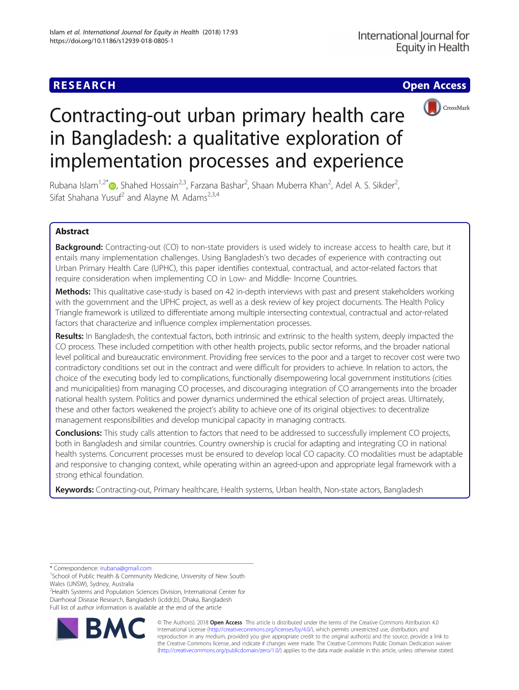 Contracting-Out Urban Primary Health Care in Bangladesh